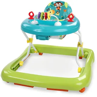 Bright Starts Bright Starts, Giggling Safari, Lauflernhilfe mit Spielzeuge, Perlenschiebespielzeug, 3 Höheneinstellungen, Lauflernwagen mit hoher Rückenlehne, zusammenklappbare, grün / blau, Kinder ab 6 Monaten