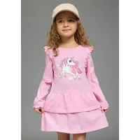 Kidsworld Jerseykleid "Süßes Shirtkleide mit Einhorn-Druck", Mädchen, Gr. 92/98, N-Gr, rosa (pink), Single Jersey, Obermaterial: 100% Baumwolle, bedruckt, ausgestellt, Rundhals, mit Gummizug, Kleider Jerseykleid, für Mädchen, aus Single Jersey aus Baumwolle