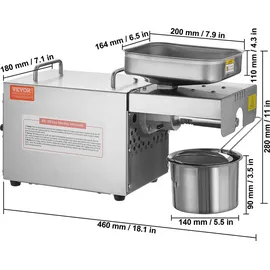 Vevor Elektrische Ölpresse, 700 W Edelstahl-Ölextraktionsmaschine, 140 °C / 284 °F konstante Temperatur, Heißpress-Ölpresse zum Pressen von E...