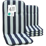 Beo Hochlehner Auflagen Waschbar Capri | Made in EU nach Öko-Tex Standard | Atmungsaktive und UV-beständige Gartenstuhlauflagen Hochlehner mit Halteband | Blau-Weiß gestreifte Auflagen Hochlehner