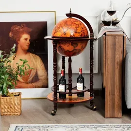 Costway Globus Bar, Barwagen Minibar Weinregal mit Rollen Braun