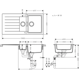 Hansgrohe S52 rechts Einbauspüle silicaTec grau 1000 x 600 mm Handbetätigung