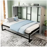 HAUSS SPOLE Klappbett 140x200 mit Metallrahmen,Wandklappbett Faltbett mit Holzplatte,Grau (Murphy-Bett Funktionsbett mit Metallrahmen und verriegelbarer Wandbefestigung, ohne Matratze)