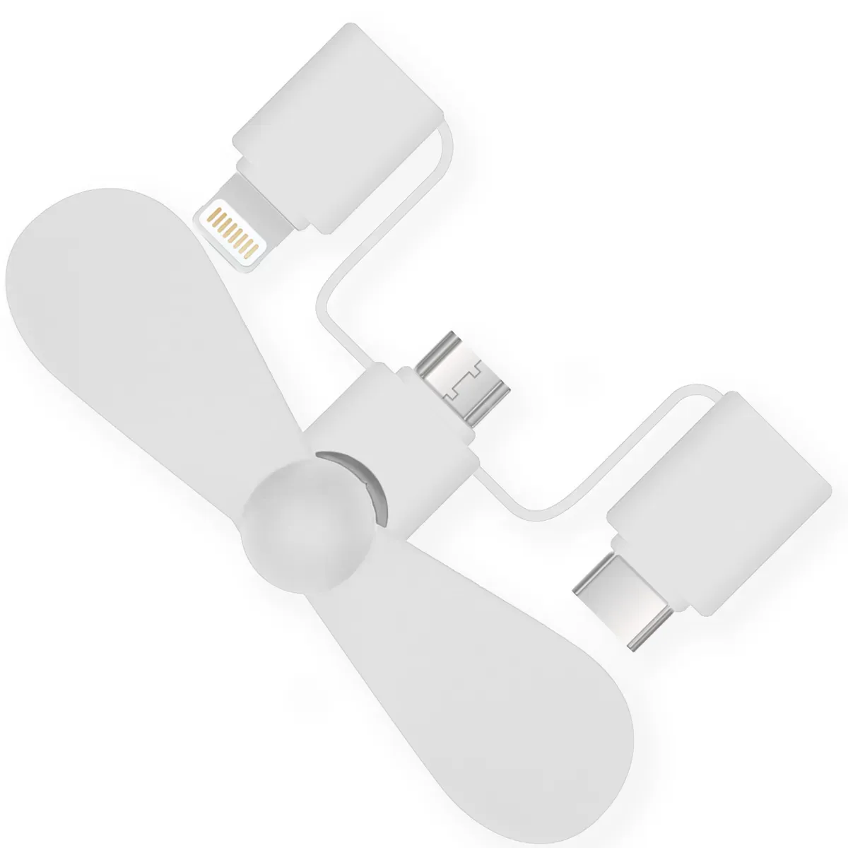 3-in-1 Ventilator für Smartphones Lightning, USB-C & Micro-USB - Weiß