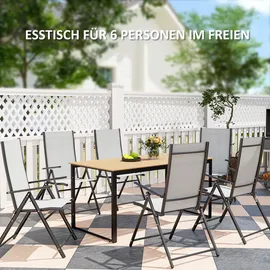 Outsunny Gartentisch für 6 Personen 160 x 80 cm Wetterfest Balkontisch mit Holzoptik Lamellendesign, Buffettisch Metall, 80x75x160 Gartenmöbel, Gartentische, Gartentische