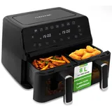 NutriChef Heißluftfritteuse XL 8L Doppelkammer schwarz