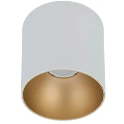 Licht-Erlebnisse Deckenstrahler rund POINT Metall in Weiß Gold akzentuiert GU10 Ø12,7cm klein vielseitiger Aufbauspot Flur, NO1/8/0049