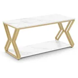 Barberpub Beistelltisch Gold, Couchtisch Mit 2 Ablagen, Sofatisch Aus Holz, Moderner Wohnzimmertisch Metall, Kaffeetisch Für Wohnzimmer, Schönheitssalon, 2196