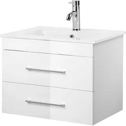 Waschtisch WELLTIME "Florenz Badschrank Badmöbel inkl. Waschbecken", weiß (weiß, weiß, weiß), B:61cm H:50cm T:46cm, MDF, Waschtische