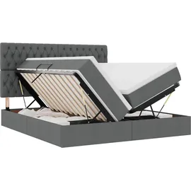 vidaXL Bett mit LED-Lichtleisten Dunkelgrau 180 x 200 cm Stoff