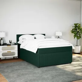 vidaXL Boxspringbett mit Matratze Dunkelgrün 140x200 cm Samt