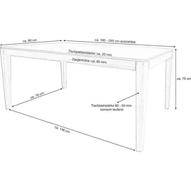 'massivart' Esstisch Massivholztisch 160 cm Wildeiche ausziehbar - FLAVIA