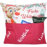 KAMACA Originelles Dekokissen Weihnachtskissen Kissen mit 3 Taschen zum selber Befüllen Größe 43x43 cm tolles Geschenk Weihnachten Nikolaus (Rentier Rudi)