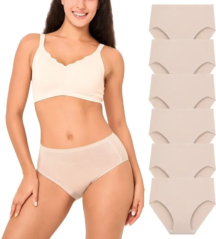 BAMBOO COOL Damenunterwäsche Weiche Slips für Frauen Vollständige Abdeckung Damenunterhosen Vollständige Abdeckung Slips Größe L (6er-Pack)