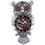 WRJAHCG Steampunk Eule Wanduhr,Eulen Pendeluhr Metall Imitat Kunstharz Wandschnitzerei,Eule Zahnräder Wanduhr Dekouhr Geräuschlos Batteriebetriebenes