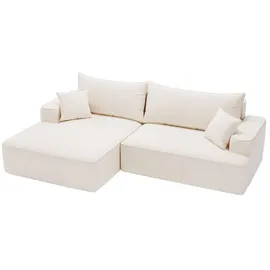 GRAINGOLD Ecksofa L-Form Links) California mit Schlaffunktion Bettkasten - Moderne Ecksofa, Wohnzimmer, Ecksofa - Eckcouch, Creme, (Komodo 10) - Weiß