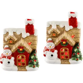 I.GE.A. LED-Dekofigur I.GE.A. "LED-Haus", rot (rot, weiß), B:10cm H:13cm, Terrakotta, Dekofiguren, Dekoobjekt LED batteriebetrieben Weiß Gold Weihnachtsdeko