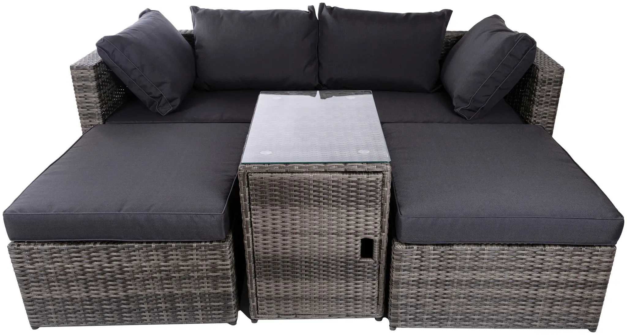 Gartenlounge-Set MY FLAIR Sitzmöbel-Sets grau (grau, grau, grau) Outdoor Möbel 2 Sofa, Hocker, 1 Tisch