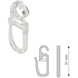 Faltenclip LIEDECO, transparent, H:3,1cm, Kunststoff, Gardinenbefestigungen, Faltenlegehaken, für Gardinenringe