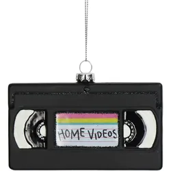 Christbaumschmuck 11,5cm Glas Videokassette Figur Handbemalt & mit Glitzer Weihnachtsbaum Anhänger Weihnachten Weihnachtsbaumschmuck VHS Video Schwarz
