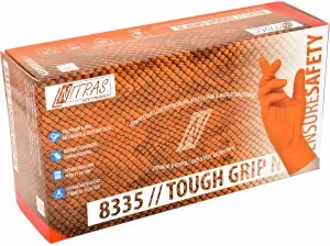 NITRAS TOUGH GRIP N Einmalhandschuhe, orange, Puderfreie und unsterile Nitrilhandschuhe mit innovativer Schuppenoberfläche, 1 Packung = 50 Stück, Größe M