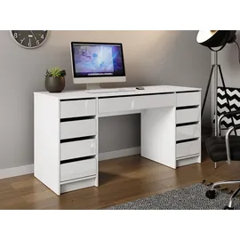 Mirjan24 Schreibtisch Ada Bis, 9 Schubladen Schülerschreibtisch Computertisch B:H:T 154x76x55cm, Kinderschreibtisch Arbeitstisch PC-Tisch Jugendzimmer Kinderzimmer (Weiß/Weiß Hochglanz)
