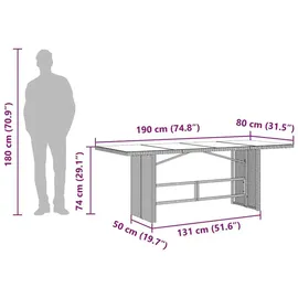 vidaXL Gartentisch mit Glasplatte 190 x 80 x 74 cm Schwarz