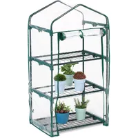 Relaxdays Balkon Gewächshaus, PVC-Folie, Stahl, HxBxT: 122 x 64 x 45 cm, Foliengewächshaus 3 Etagen, grün/transparent
