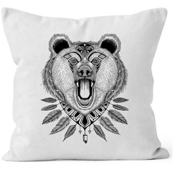 Autiga Dekokissen Kissenbezug Bär Bear Boho Zentangle Bohamian Atzec Federn Traumfänger Kissen-Hülle Deko-Kissen Autiga® weiß