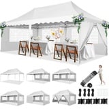 HOTEEL Pavillon 3x6 Faltpavillon 3x6 Wasserdicht Stabil, Partyzelt Faltbar Anti-Uv 50+ Pop Up Gartenpavillon mit 6 Seitenwänden, 4 Sandsäcke, Tasche mit Rollen, für Hochzeiten Partys Markt, Weiß