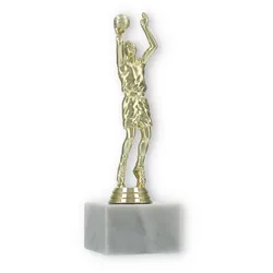 Pokal Kunststofffigur Basketballer gold auf weißem Marmorsockel 20,3cm