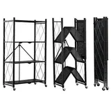 FOXSPORT Standregal mit Rollen, 1er-Packung, Komplett-Set, Traglast von 20 kg pro Ebene, mit 5 Ablagen, Schwerlastregal, Küchenregal, 72x37x163cm schwarz