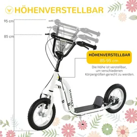 Homcom Kinderroller ab 5 Jahre Scooter Kinderscooter Tretroller Cityroller Kinder Roller Kickboard mit Luftreifen 12 Zoll Gummi Aluminium Weiß 120 x 58 x 80-85 cm