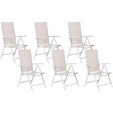 Beliani 6er Set Gartenstuhl Terrassenstuhl Balkonstuhl Hochlehner Aluminium Beige Catania in Beige/Weiß | Gr.: onesize