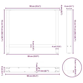 vidaXL Esstischbeine Schwarz 2 Stk. 90x(72-73) cm Stahl