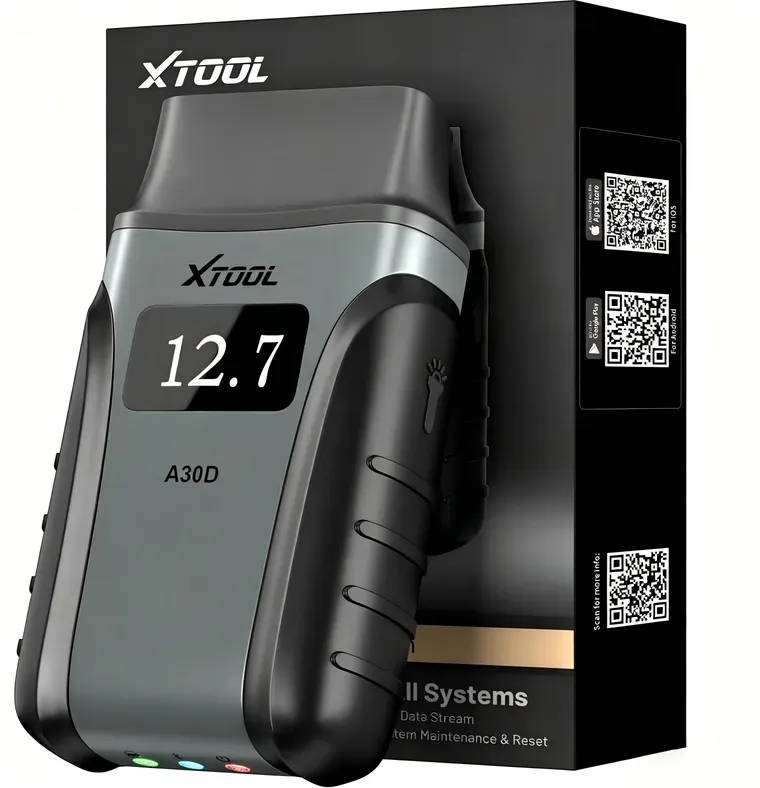 XTOOL A30D OBD2-Diagnosegerät mit Bluetooth, kabelloses Kfz-Diagnosegerät mit 19+ Zurücksetzungen, zweiseitiger/aktiver Testfunktion, für alle Systeme, für Android & iOS, Öl-/ABS-/SAS-/BMS-/DPF-Zurücksetzungen, lebenslange Updates