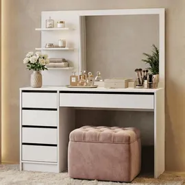 beautysofa SCHMINKTISCH Malta mit 5 Schubladen, mit Spiegel, grifflos, Weiß