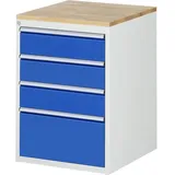 RAU Schubladenschrank Serie 7000, HxBxT 825 x 580 x 650 mm, 4 x 90%-Auszug-Schubladen 3 x 150, 1 x 270 mm, Arbeitsplatte Buche