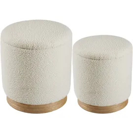 Tectake tectake® 2er Set Sitzhocker mit Stauraum, rund, gepolstert, mit Bouclé-Bezug