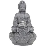 DRULINE Zimmerbrunnen mit LED - Zimmerbrunnen - Buddha Brunnen - Tischbrunnen - Polyresin Stein Optik/Glaskugel Crashlook - B/H/T ca. 20 x 30 x 20 cm - anthrazit - Indoor