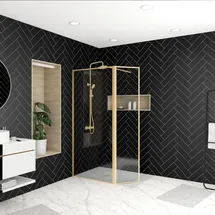 Marwell Walk In Dusche Golden Frame 200x90cm - Duschwand mit schwenkbarer Flügeltür 180° - mit 5mm Glas - hochwertige...