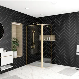 Marwell Walk In Dusche Golden Frame 200x90cm - Duschwand mit schwenkbarer Flügeltür 180° - mit 5mm Glas - hochwertige...
