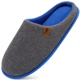 ONCAI Hausschuhe Herren Rückstellschaum Memory Foam Herren Pantoffeln und Mann Haus Schuhe mit Kunstpelz Futter und Indoor Outdoor Gummisohlen Grau/Blau Größe 48 EU - 48 EU