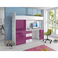 Compleo Jugendbett Hochbett mit einer Leiter, Kleiderschrank und Schreibtisch MOES, Kinderzimmmer, Jugendzimmer lila
