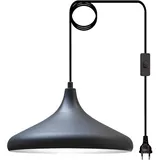 Bamyum Champion Hängelampe Schwarz Weiß mit EU Stecker 35 cm, Pendelleuchte, Hängeleuchte Metall mit 450cm Kabel Schalter, Steckdosenlampe, Küchenlampe
