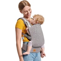 Babytrage NINO CONFETTI, Rückentrage, Bauchtrage für Säuglinge und Kleinkinder, Baby Carrier, Kindertrage, Ergonomisch, aus Baumwolle, ab 3 Monate bis 20 kg, Grau