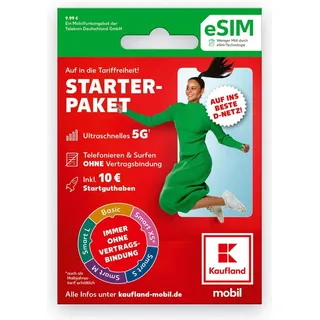 KAUFLAND MOBIL Prepaid eSIM Starterpaket mit 5G im besten D-Netz inkl. 10 € Startguthaben (digitales Produkt)