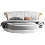 JVmoebel Rundbett Exklusives Rundbett Weiß Beige aus hochwertigem Leder Schlafzimmer, Made in Europe weiß
