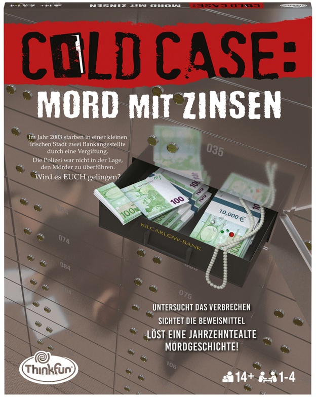 ThinkFun - 76486 - Cold Case: Mord mit Zinsen. Der Krimi im eigenen Heim. Wer findet den Mörder? Ein Rätsel-Spiel für Einen oder in der Gruppe ab 14 J