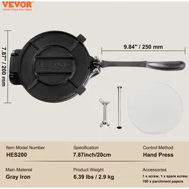 Vevor Tortilla-Presse 20 cm Gusseisen Schwarz